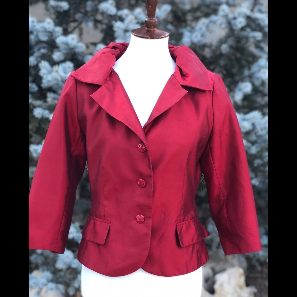 Vintage Victor Costa holiday red silk blazer coat